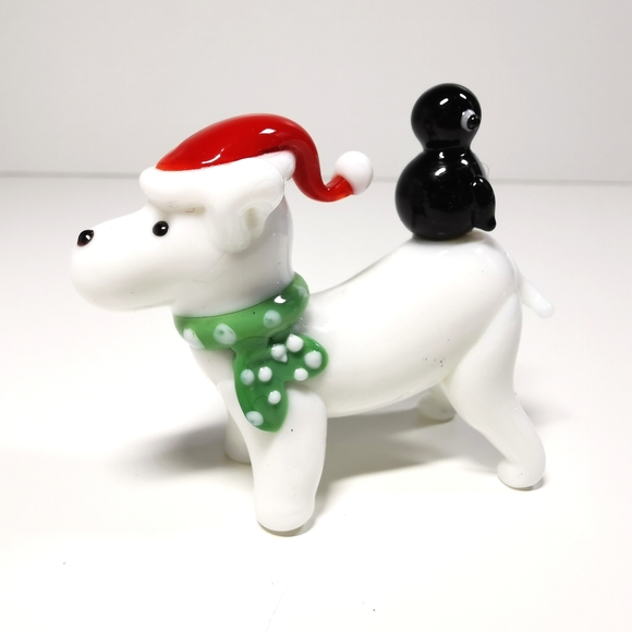 PIER 1 | Collectible Glass Santa Dog + Penguin Figurine (NEW) - Picture 1 of 6